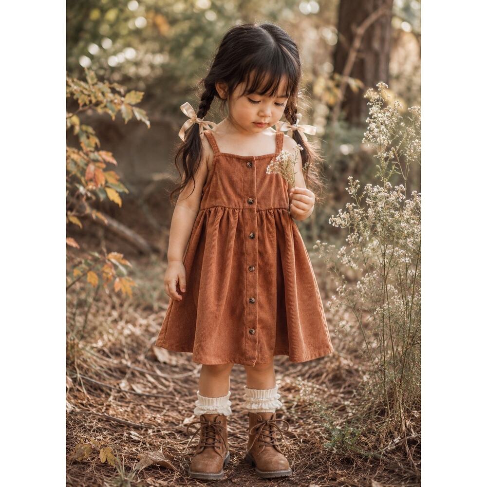 Falling For Autumn Cinnamon Corduroy Button Front Minimalist Dress 3T